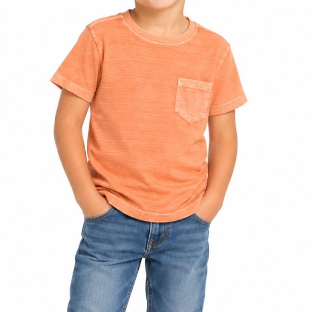 🔥 5 for $30 🔥 First Wave Boys Orange Stripe Textured Shirt Sleeve T-Shirt | 8